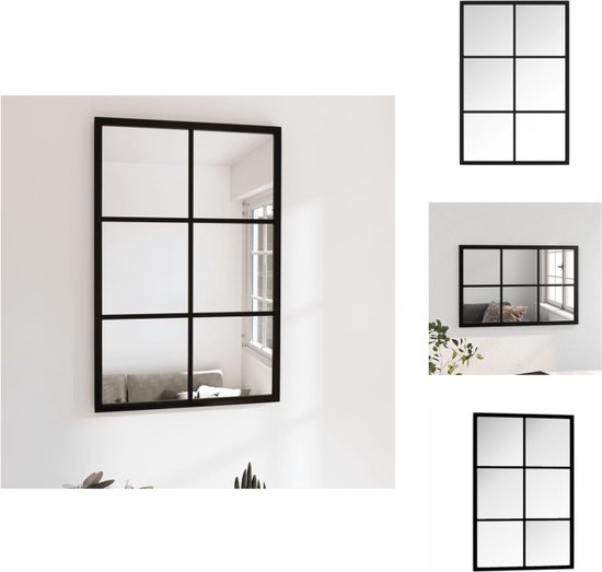 vidaXL Wandspiegel Zwart 60 x 40 cm - Met 4 bevestigingshaken - Spiegel