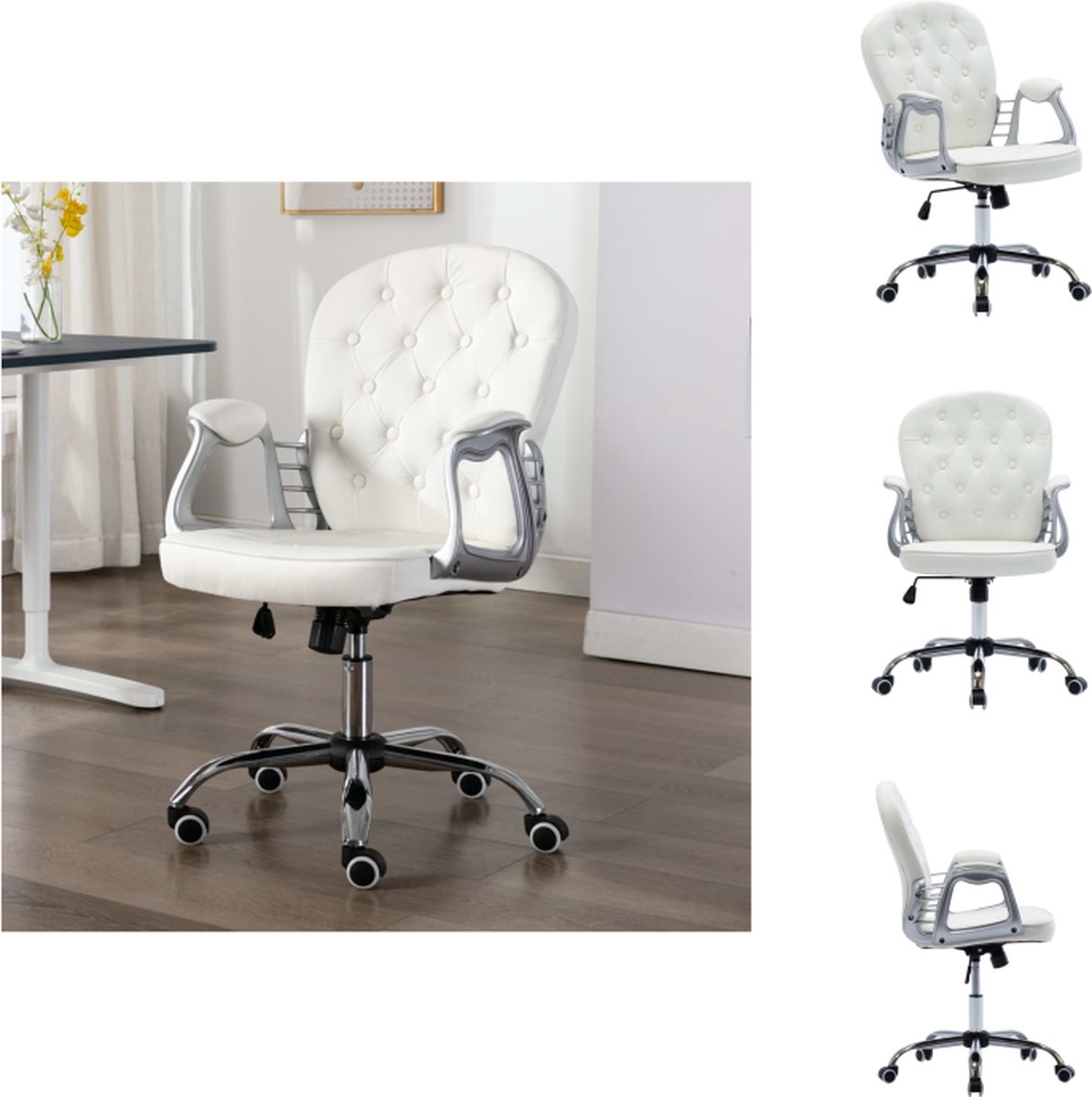 vidaXL Verstelbare kantoorstoel - Wit - Kunstleer - 58 x 61 x (91 - 101) cm - In hoogte verstelbaar - Bureaustoel