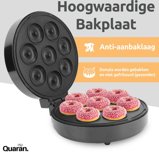 Quaran Donutmaker - 8 Donuts - Bakindicatielampje - Antiaanbaklaag - Handvat met goede grip - Mini donutmaker - Zwart van Quaran — afbeelding 4