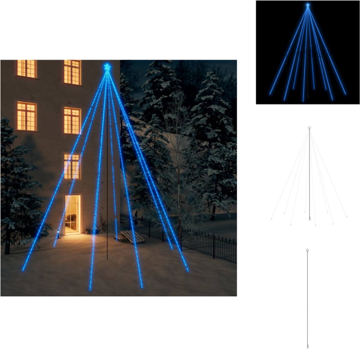 vidaXL Kerstboomverlichting - Watervalontwerp - 8.3 m LED-snoer - Blauw - 8 snoeren - IP44 - Decoratieve kerstboom