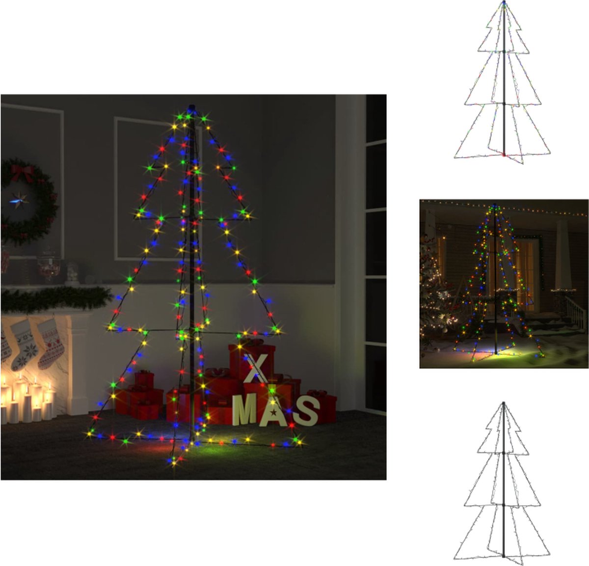 vidaXL Kerstkegelboom - LED Verlichting - 200 LEDs - 8 lichteffecten - 98 x 150 cm - Waterdicht - Decoratieve kerstboom