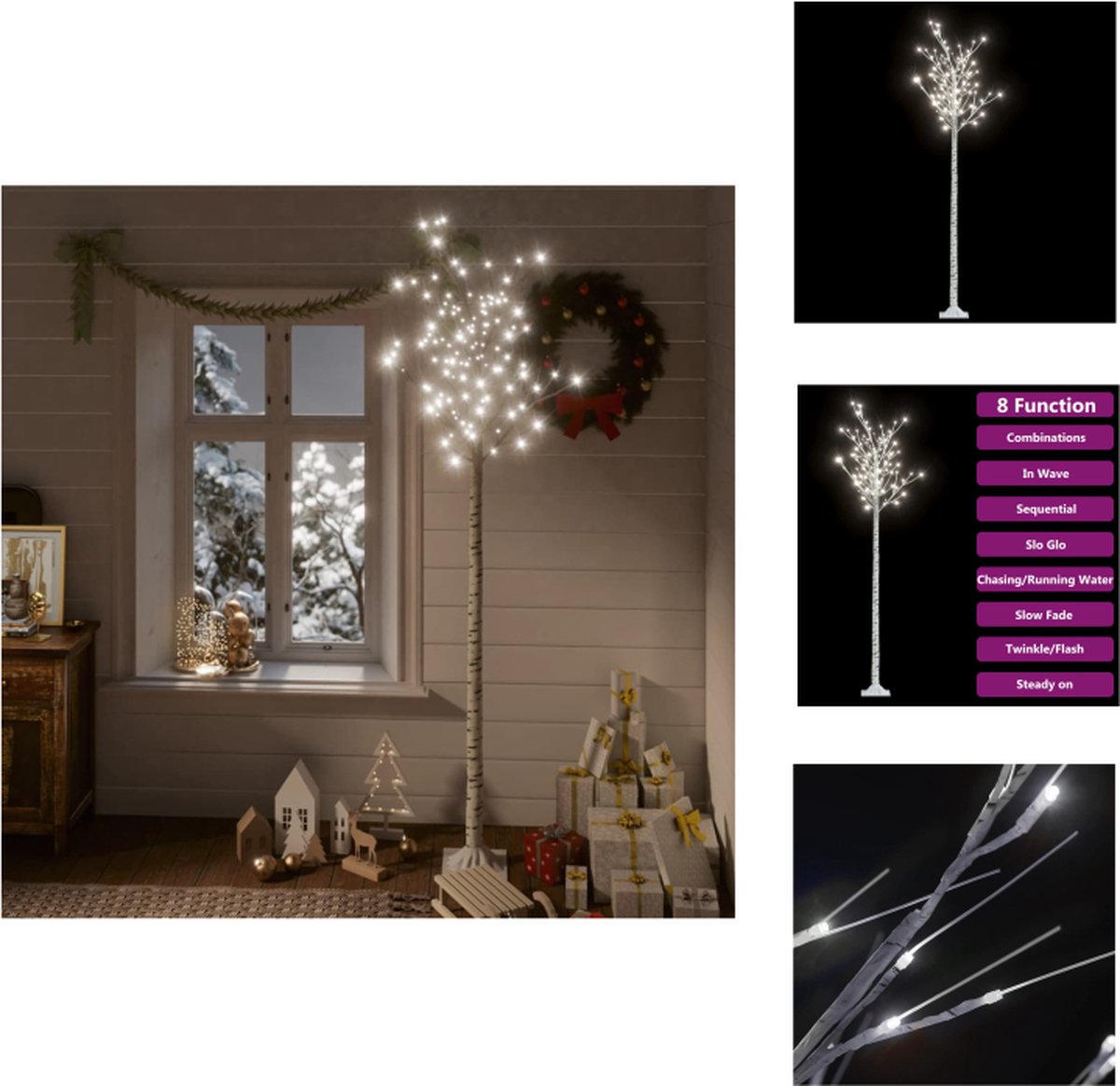vidaXL LED Wilgenboom - 220 cm - Wit - Koudwit - Kunststof - IP44 - Decoratieve kerstboom