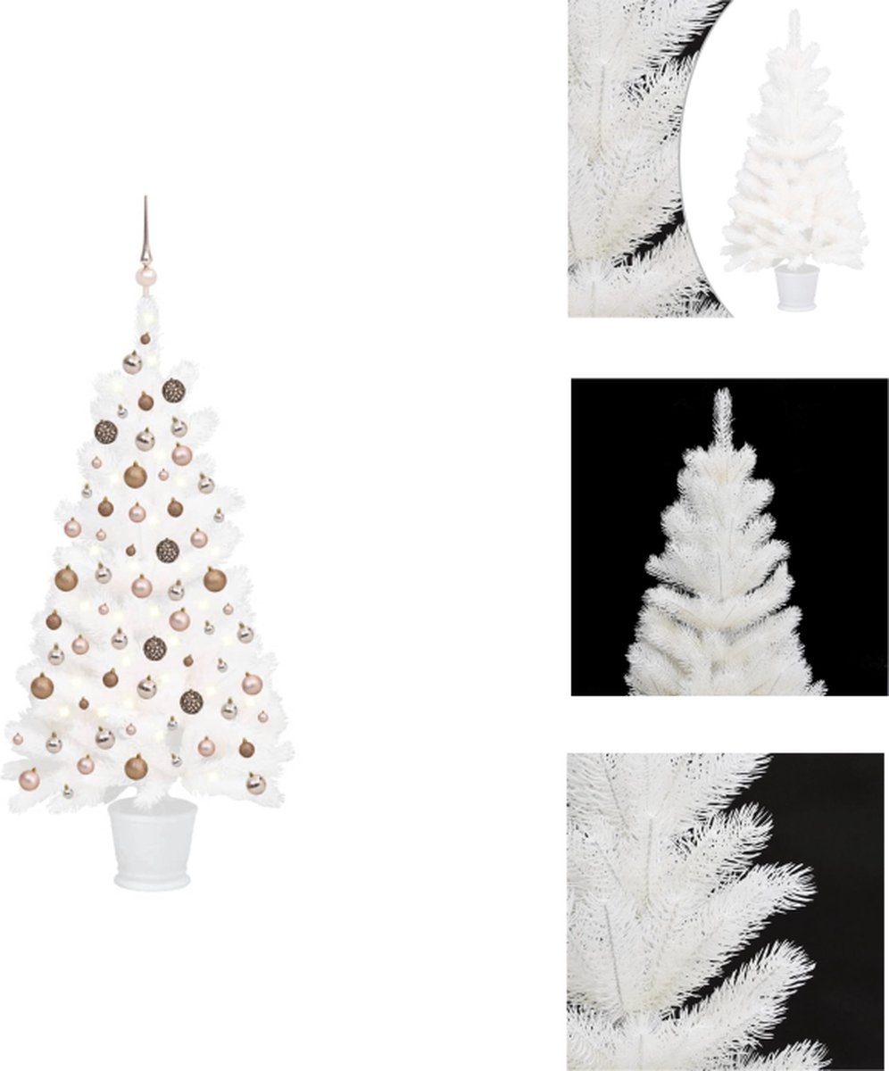 vidaXL Kunstkerstboom - Wit - 90 cm - Met LED-verlichting en pot - Decoratieve kerstboom