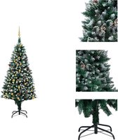 vidaXL Kunstkerstboom - Grove Dennenboom - 210cm - Met Sneeuw en Dennenappels - LED-verlichting - Groen/Wit - Decoratieve kerstboom