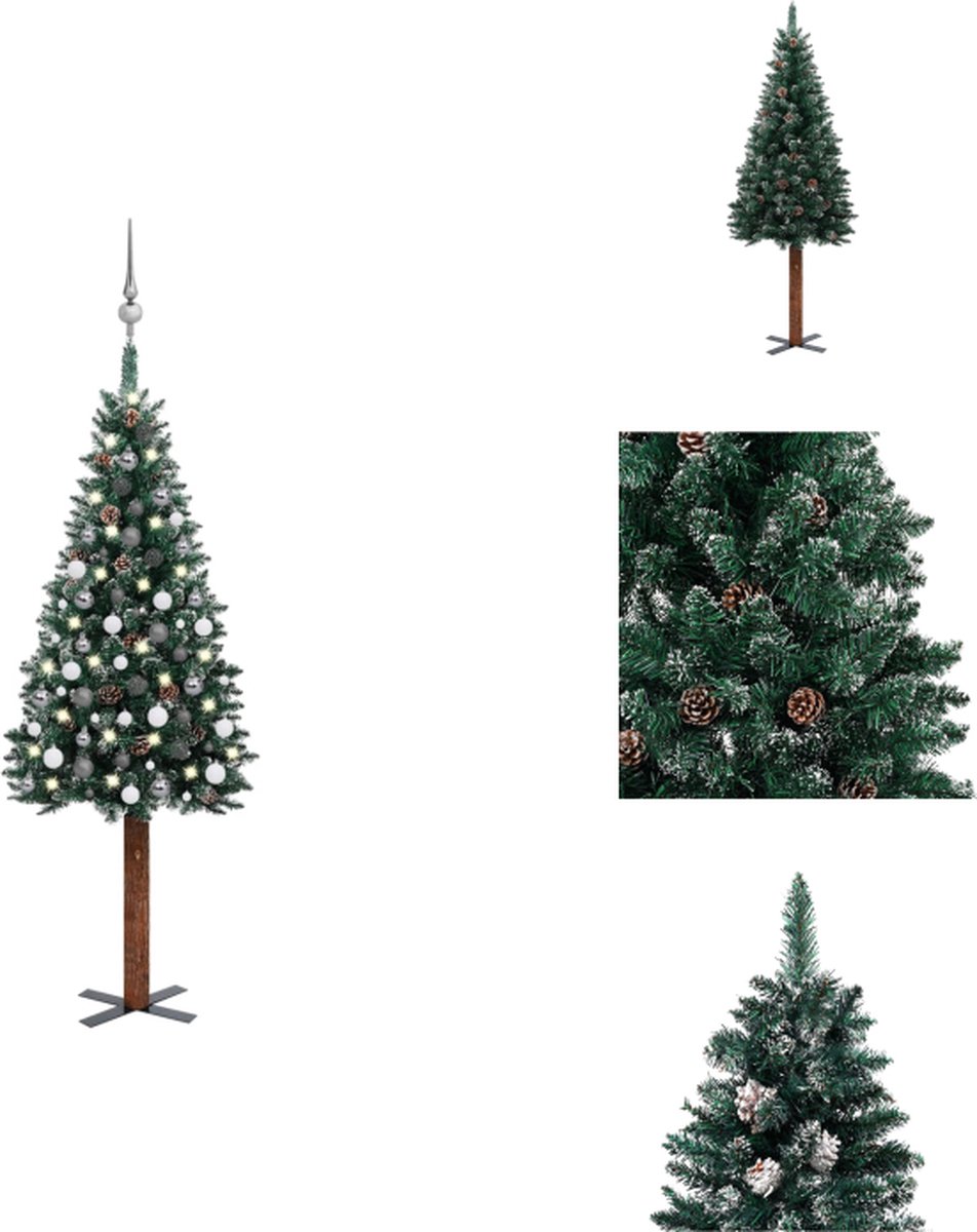 vidaXL Kerstboom Smalle Groene 180 cm - Naaldtakken - Dennenappels - LED-verlichting - Decoratieve kerstboom