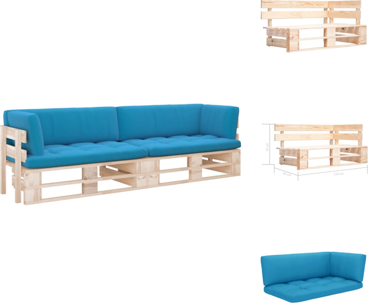 VidaXL Tuinbank Pallet 110x65x55 cm Grenenhout Blauw kussen Tuinset