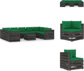 vidaXL Pallet Loungeset - Grenenhout - Grove Afmetingen - Groen Kussen - Tuinset