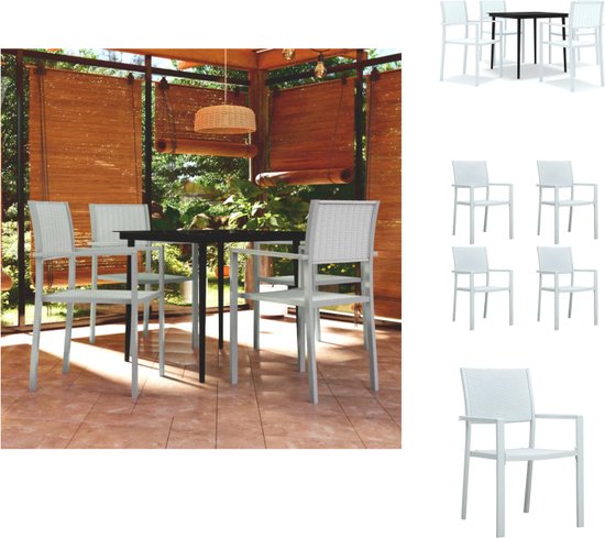 vidaXL Tuinset - Rattan Look - Staal/Glas - Zwart - 80x80x74 cm - Wit - 58.5x53.5x88.5 cm - 110 kg - Tuinset