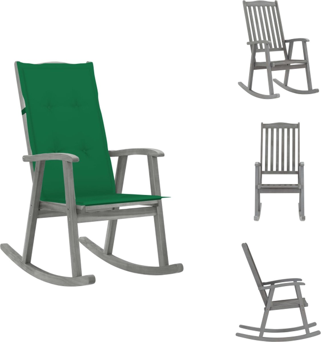 VidaXL Schommelstoel Houten Schommelstoel 57x100x117 cm Waterdicht Kussen Groen Tuinstoel
