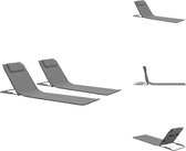 vidaXL Strandstoelenset - Inklapbaar - Grijs - 160x53x47 cm - Met hoofdsteun en opbergvak - Ligbed