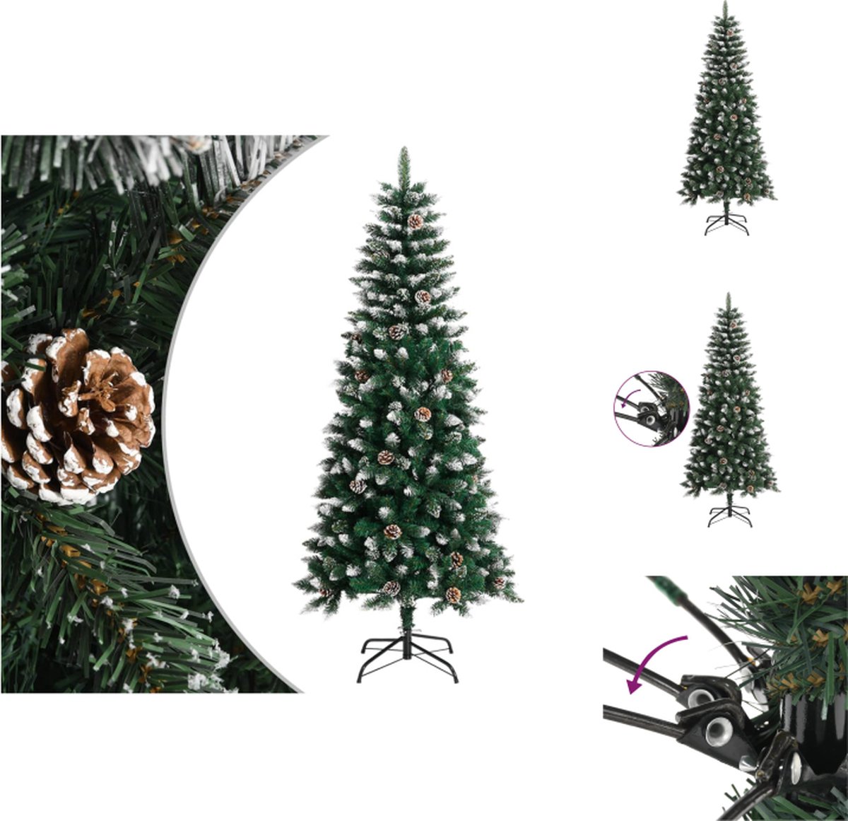 vidaXL Kunstkerstboom - Scharnierconstructie - Volle PVC uiteinden - Stevige standaard - Groen/wit - 150 cm hoog - Decoratieve kerstboom