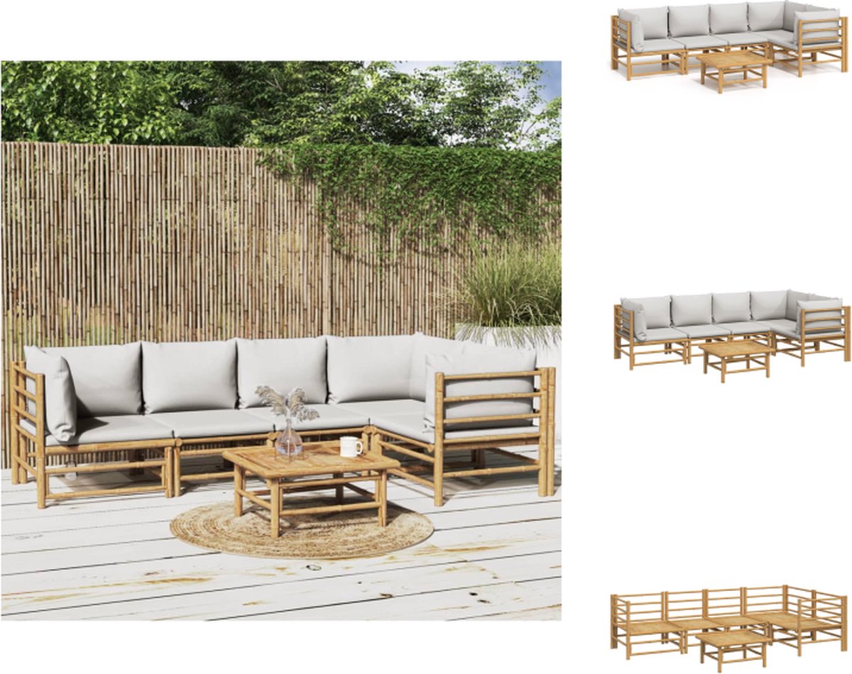 vidaXL 6-delige - Loungeset - met - kussens - bamboe - lichtgrijs