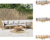 vidaXL Ensemble de salon - Bamboe - Design modulaire - 2 canapés centraux - 3 canapés d'angle - 1 table - Coussins d'assise et de dossier gris clair - 150x120 cm - Ensemble de jardin