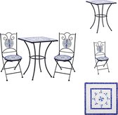 vidaXL Set de bistro mosaïque - Blauw et blanc - Cadre en fer enduit de poudre - Carreaux de céramique - Table - 60 x 60 x 76 cm - Chaise - 37 x 44 x 89 cm - Ensemble de jardin