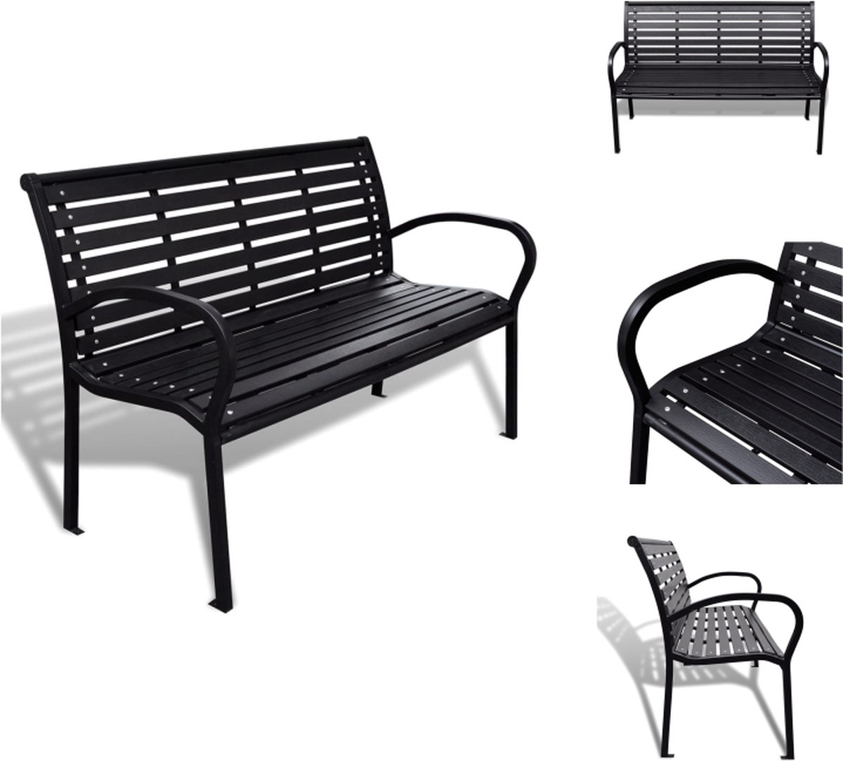 vidaXL Tuinbank - Tuinbanken - Terrasbank - Terrasbanken - Tuinbank 125 cm staal en HKC zwart