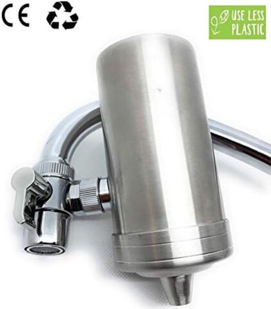 HASLED Waterfilter van roestvrij staal, 360° draaibaar waterkraanfilter, waterkraanfilter met wasbaar filter, geschikt voor keuken en badkamer