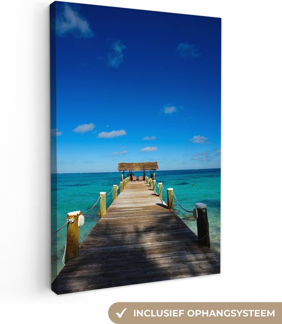 Canvas schilderij 90x140 cm - Wanddecoratie Steiger op de Bahamas - Muurdecoratie woonkamer - Slaapkamer decoratie - Kamer accessoires - Schilderijen