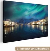 Canvas Schilderij Noorderlicht - Noorwegen - Berg - 120x80 cm - Wanddecoratie