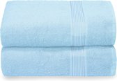 2-delige set extra grote katoenen badhanddoeken, 70 x 140 cm, ultra absorberend, compact, sneldrogend en licht, hemelsblauw