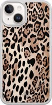 Casimoda® hoesje - Geschikt voor iPhone 14 - Luipaard print bruin - 2-in-1 case - Schokbestendig - Luipaardprint - Verhoogde randen - Bruin/beige, Transparant