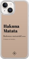 Casimoda® hoesje - Geschikt voor iPhone 14 - Hakuna Matata - 2-in-1 case - Schokbestendig - Tekst - Verhoogde randen - Bruin/beige, Transparant