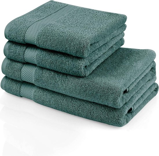 Handdoekenset, niet bleken en absoluut pluisvrij, 2 badhanddoeken (70/140) en 2 handdoeken (50/100), 100% natuurlijk Turks katoen, 500+g/m², 4-pack