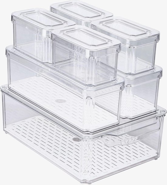 Lot De 6 Boîtes De Rangement Pour Frigo Transparentes - 24.8x17.2x14 Cm, Avec Poignées, Pour Cuisine Et Garde-Manger