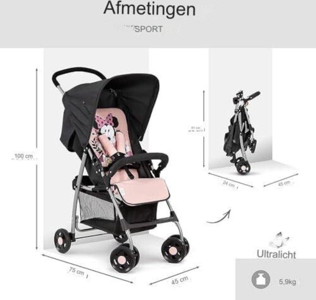 Lichtgewicht buggy tot 18 kg | Ligstand | Geboorte | Compact inklapbaar | Grote boodschappenmand - Rood. Buggy inklapbaar vliegtuig – foto 6