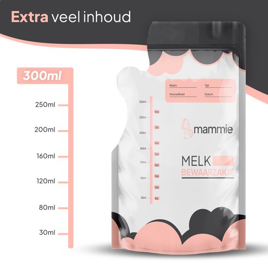 Mammie Moedermelk Bewaarzakjes met Schenktuit - Extra Groot - 300 ML - 50 stuks - Borstvoeding Bewaarzakje - BPA vrij - Mammie