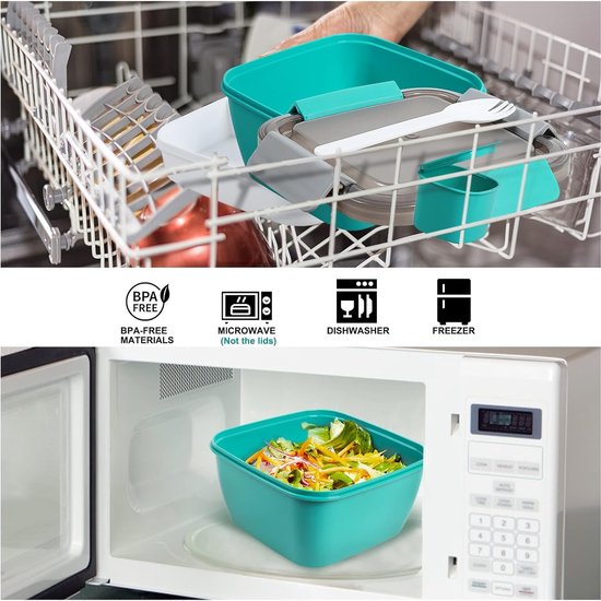 Lunchbox Met Compartimenten 1600ML,Lunchbox Voor Kinderen Volwassenen Saladecontainer Saladebox To Go Lekvrije Bentobox Snackbox Met 4 Compartimenten Slakom Voor Schoolkantoor