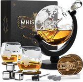 Carafe à Whisky - Globe - Carafe - Set à whisky - 900 ml - Cadeaux pour hommes - Cadeaux de Noël - Incl. 4 pierres à whisky, 2 verres à whisky