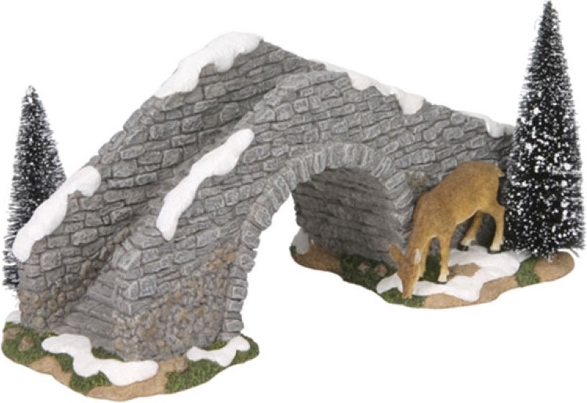 LuVille Kerstdorp Miniatuur Brug met Hert - L24 x B11,5 x H13 cm – foto 5