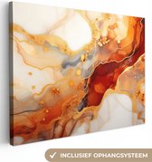 Canvas Schilderij Marmer - Oranje - Goud - Modern - Abstract - 40x30 cm - Wanddecoratie