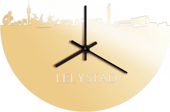 Skyline Klok Lelystad Goud Metallic - Ø 40 cm - Stil uurwerk - Wanddecoratie - Meer steden beschikbaar - Woonkamer idee - Woondecoratie - City Art - Steden kunst - Cadeau voor hem - Cadeau voor haar - Jubileum - Trouwerij - Housewarming -