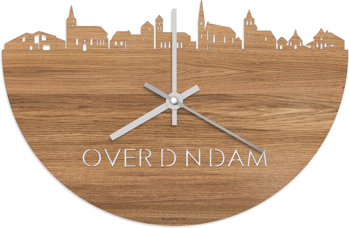 Skyline Klok Over d'n Dam Eikenhout - Ø 40 cm - Stil uurwerk - Wanddecoratie - Meer steden beschikbaar - Woonkamer idee - Woondecoratie - City Art - Steden kunst - Cadeau voor hem - Cadeau voor haar - Jubileum - Trouwerij - Housewarming -