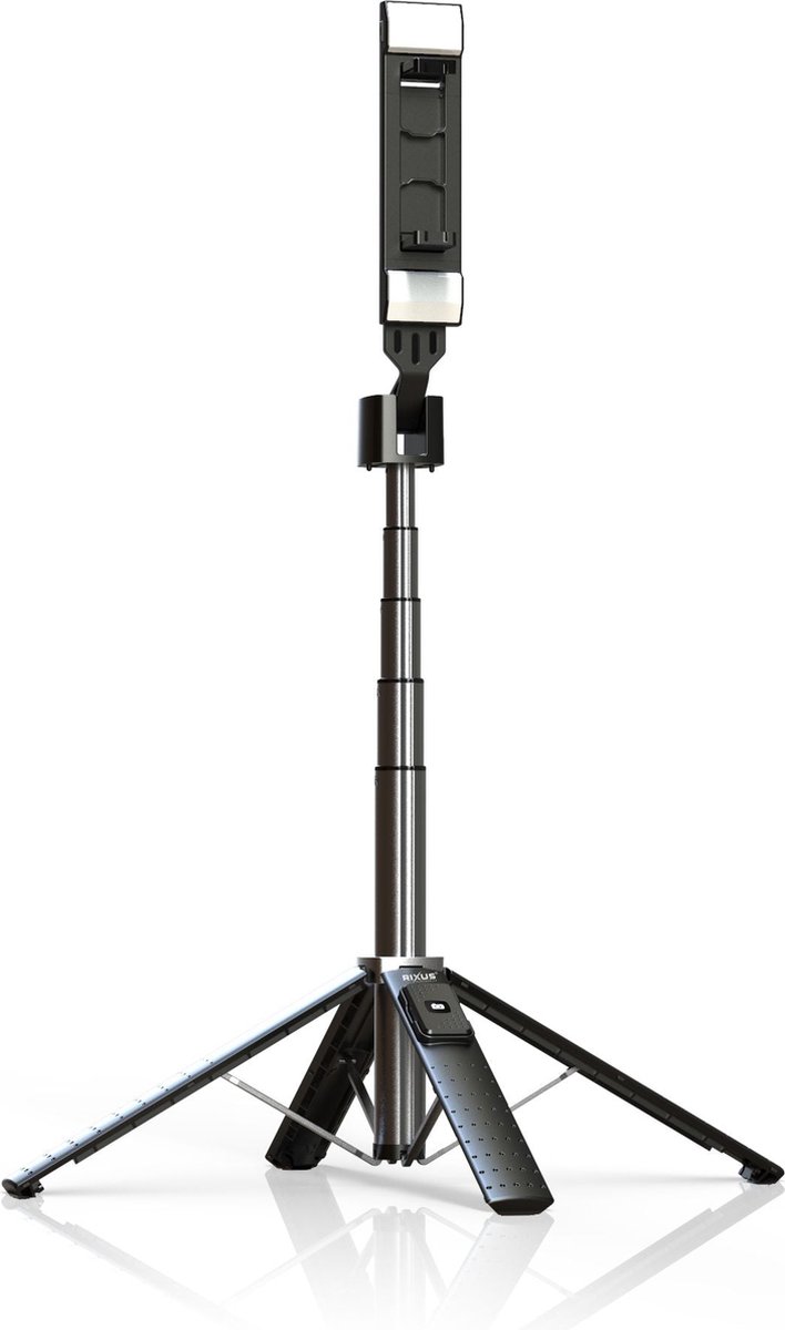 Rixus - Selfie Stick Telefoon - Dubbele LED licht - Aluminium - Verstelbaar - Tripod - Zwart