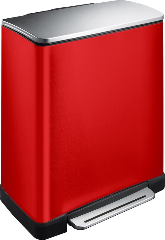EKO - E-Cube recycling pedaalemmer 28+18 liter - Stainless steel Plastic - rood, mat RVS - Prullenbak
