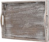 Rustiek houten dienblad, Ottomaans houten dienblad voor salontafel, boerderij Vintage decoratief dienblad met uitgesneden handvat voor ontbijt, rechthoekig 42 cm L x 28 cm B