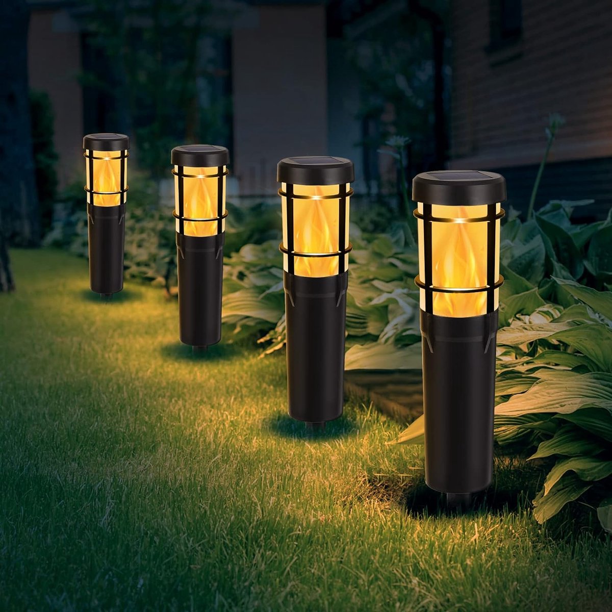 WinGluge 8 stuks lampen op zonne-energie voor de tuin, vlamlichten IP65 waterdicht, 12 LED zonne-zaklamp, buitenverlichting met realistische flikkerende vlam, op zonne-energie aangedreven vlamlichten