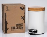 Cosmetica-emmer, 3 liter, met bamboe houten deksel en softclosemechanisme, met anti-vingerafdruk en comfortabele pedalen, wit
