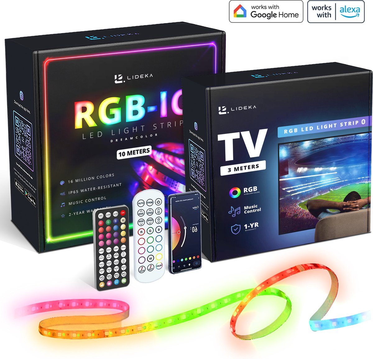 Lideka® LED Strip Smart RGBIC 10m + TV 3m - Zelfklevend - Met app en Afstandsbediening