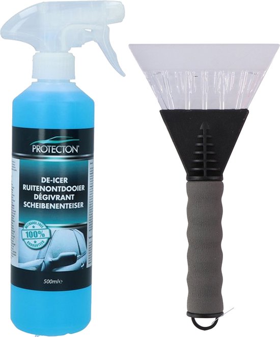Grattoir à glace avec spray antigel pour voiture - 500 ml - gris - dégivreur de vitres