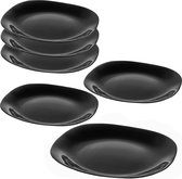 Zwarte platte borden, vaatwassergeschikt - borden, eetborden van versterkt glas, modern servies voor huis en restaurant - Zwart, 6 stuks