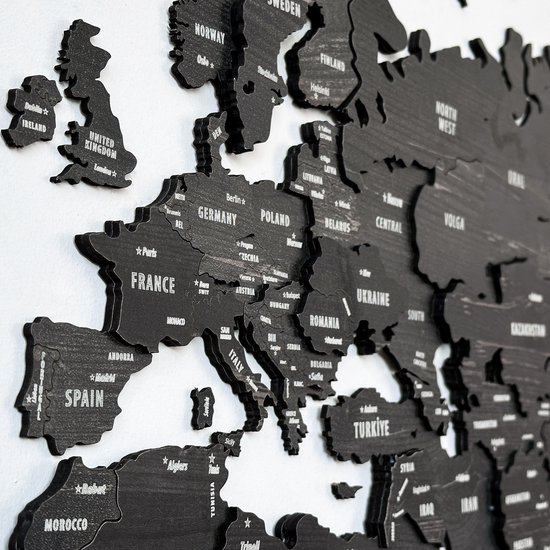 IWA Concept - Wereldkaart 3D en bois - Décoration murale - Wereldkaart - Panneau mural en bois - Accessoires de vêtements pour bébé de bureau - Cadeau de pendaison de crémaillère - Décoration murale - Medium - 100x54 CM