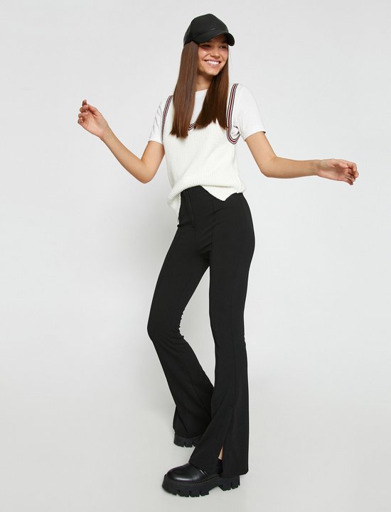 Flared Trousers Ribbed Slits