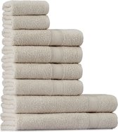 Handdoekenset beige beige %100 katoen handdoek set 8-delig 2x badhanddoeken (70x140), 4x handdoeken (50x90), 2x gastendoekjes (30x50) zacht en absorberend kleur: crème
