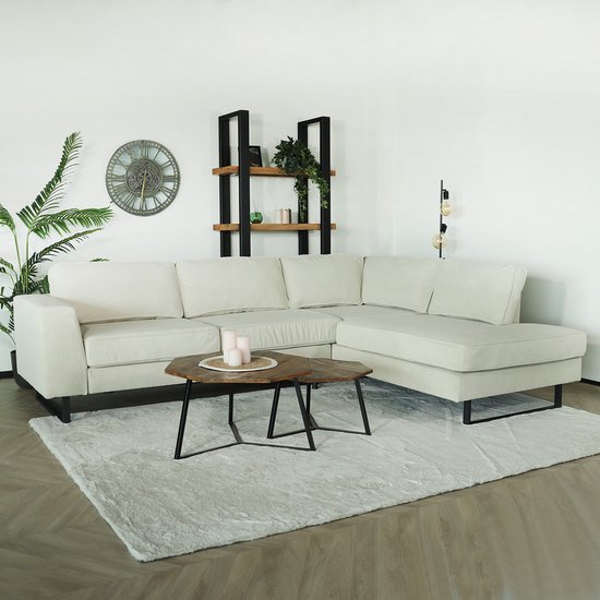 Foto: Hoekbank design puckerto 290cm bank beige ribstof hoek loungebank rechts bankstel