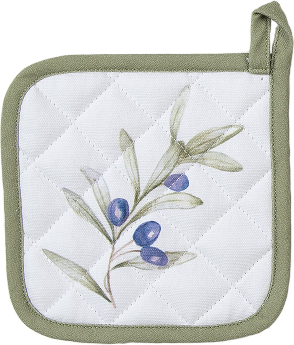 Clayre & Eef Kind Pannenlap 16x16 cm Wit Katoen Olijven