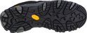 Zool van een zwarte Merrell wandelschoen met 'Vibram' logo.
