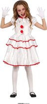 Guirca - Clown & Nar Kostuum - Poppy De Clown - Meisje - Wit / Beige - 5 - 6 jaar - Carnavalskleding - Verkleedkleding
